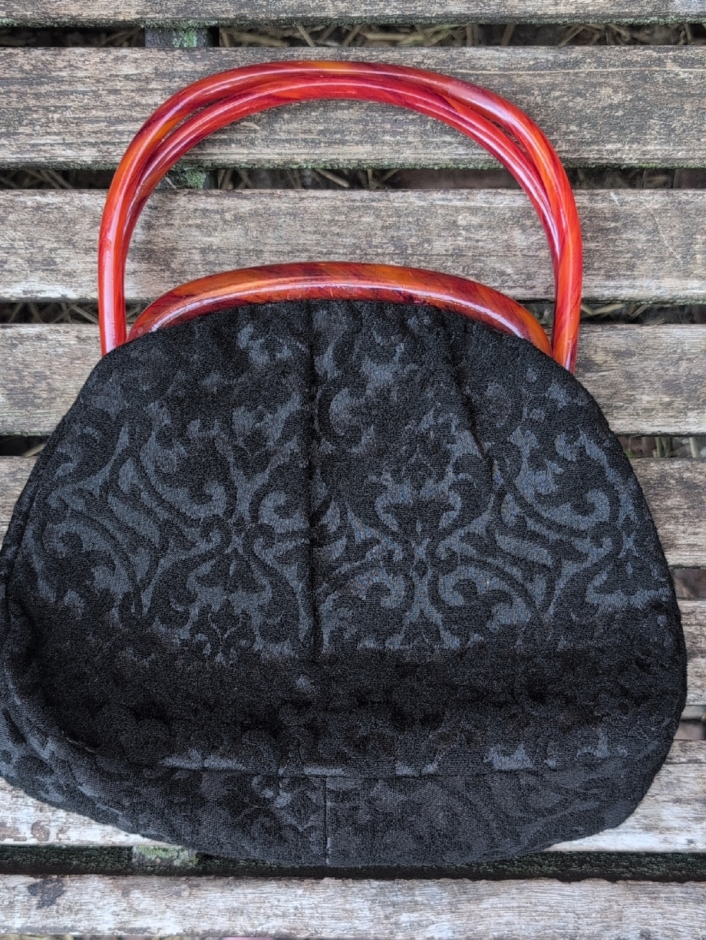 Vintage 1950s Etra Black Jacquard Handbag with Lucite Handles